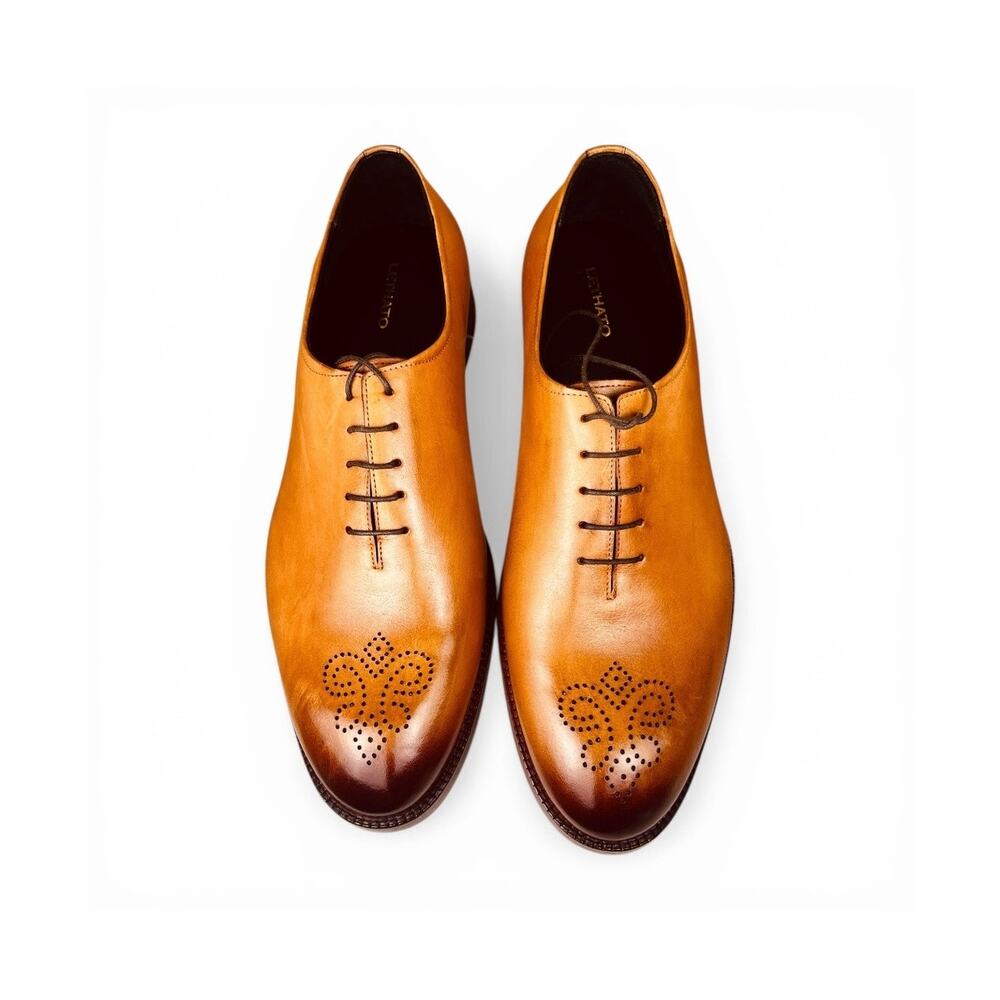 Lethato Hand Painted Patina Oxford Dress Shoes Tan Leather UK 12 US 12.5-13